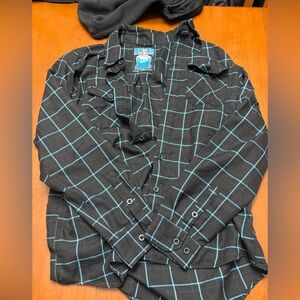 Black and Blue Plaid Casual Button Down Shirt